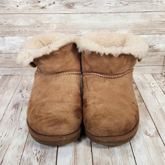 UGG Bailey Button Women's 9 Shoes Brown Tan Suede Comfort Shearling Boots 3352 - Picture 5 of 12